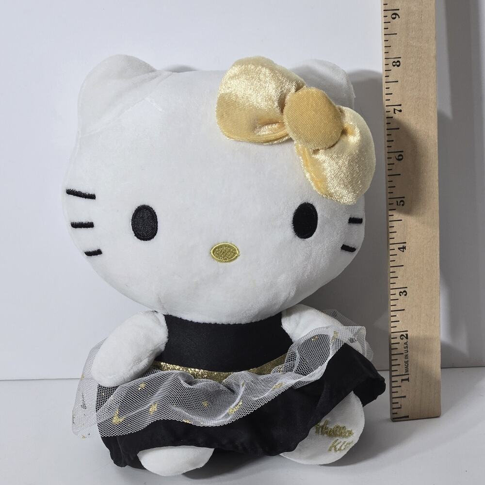 Hello Kitty KT Cat Fluffy Plush Gold Black Collectible 8.5" Stuffed Animal CUTE!
